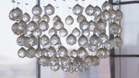 Close up crystal ceiling lamp, antique chandelier in a luxury house appartment Stock Footage 306005769