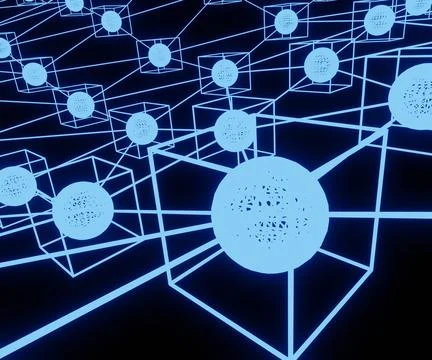 Close up cube as A distributed ledger blockchain Ilustração Stock