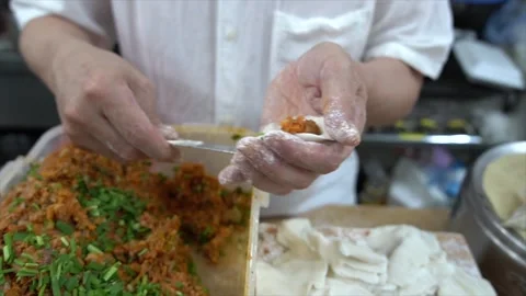 Close-Up Culinary Artistry - Mandu Magic in Asia Stock Footage 264966099