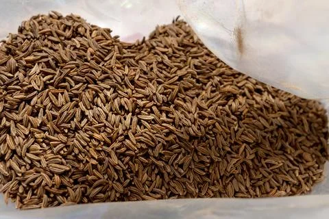 Close-up of cumin seeds in a bag Stock Photos