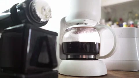 Close up cup automatic coffee maker caffeine working filtration in footage HD Stock-Footage 336585319