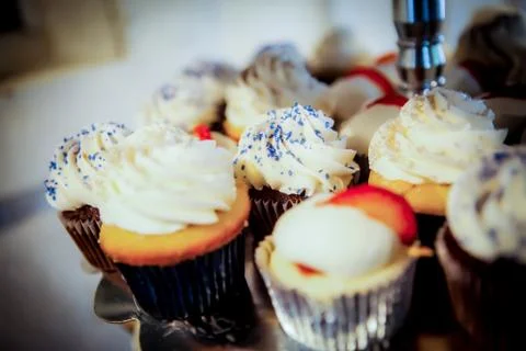 Close up of a cupcake variety platter. Stock Photos