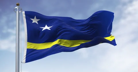 Close-up of Curacao flag waving in the wind Stock Footage 340195403