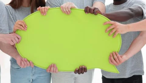 Close up. curly-haired guy with a speech bubble. Stock Photos
