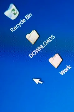 Close-up of a cursor and icons on a computer screen Foto stock
