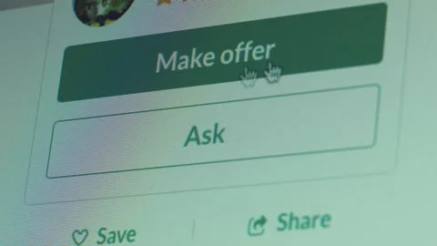 Close-up of a Cursor Clicking a 'Make Offer' Button Stock Footage 130679508