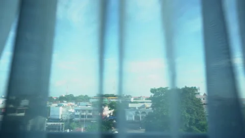 Close curtain of window of building  Stock Footage 140215196