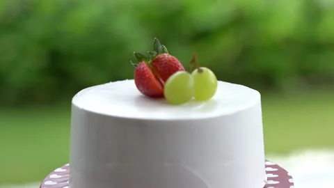 Close up of custom fruit cake Stock Footage 289528696