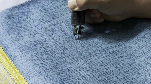 Close-up of Custom Pyrography Calligraphy on Prayer Mat Stock Footage 332298334