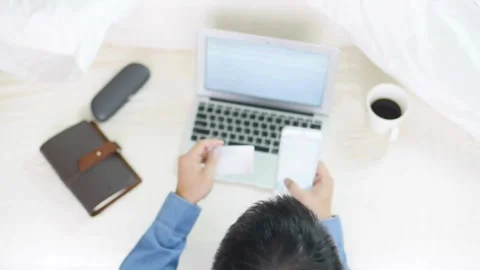 Close up customer paying using credit card contactless payment Relax discount Stock Footage 265927622