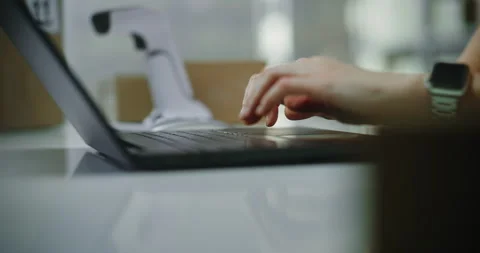 Close up of customer support specialist in logistics or post office worker Stock Footage 307578833