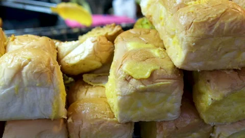 Close up of cut croissant, rotation in circle. french croissant Turning Video stock 316065481
