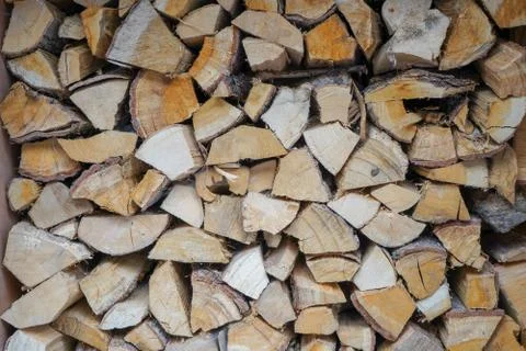 Close up of cut logs drying in a log store Stock Photos