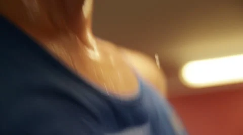 A close up cutaway of a man running on a treadmill Stock Footage 46546783