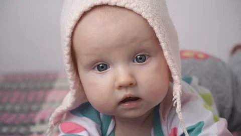 Close-up cute little baby's face Video stock 70551434