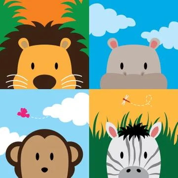 Close up of cute set of zoo animals Stock Illustration