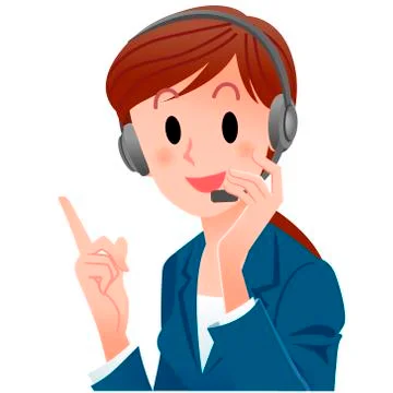 Close-up cute support phone operator pointing up with a smile Stock Illustration