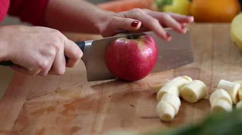 Close-up of cutting apple with knife Stock Footage 59540683