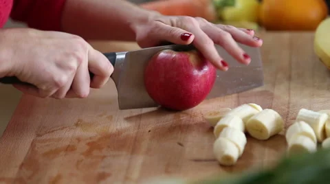 Close-up of cutting apple with knife Stock Footage 59540685