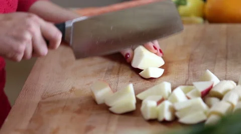 Close-up of cutting apple with knife Stock Footage 59540690