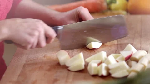 Close-up of cutting apple with knife Stock Footage 59540691
