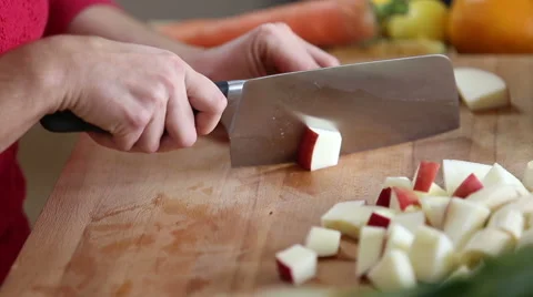 Close-up of cutting apple with knife Stock Footage 59540692