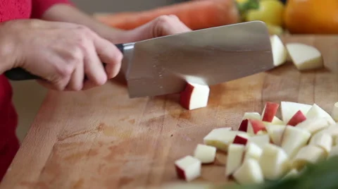 Close-up of cutting apple with knife Stock Footage 59540695