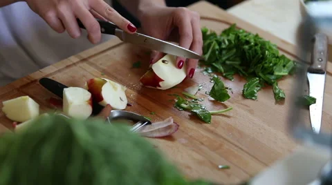 Close-up of cutting apple on pieces Stock Footage 59541568