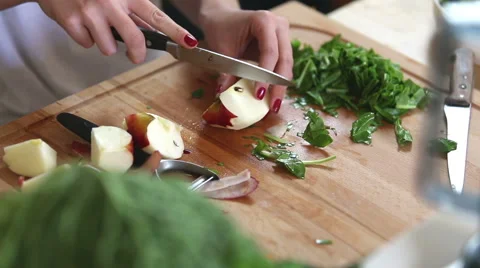 Close-up of cutting apple on pieces Stock Footage 59541572