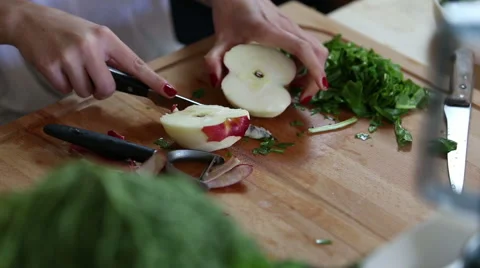 Close-up of cutting apple on slices Stock Footage 59541561