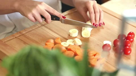 Close-up of cutting banana Stock Footage 59541502