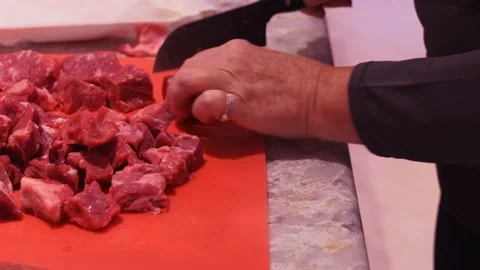 Close up cutting beef Stock Footage 135950435