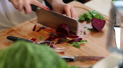 Close-up of cutting beetroot Stock Footage 59541580