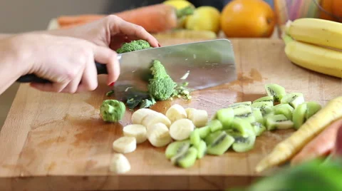Close-up of cutting broccoli with knife Stock Footage 59540803