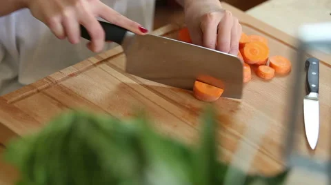 Close-up of cutting carrot Stock Footage 59541493