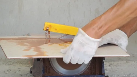 Close up cutting ceramic floor tiles. Stock Footage 111865999