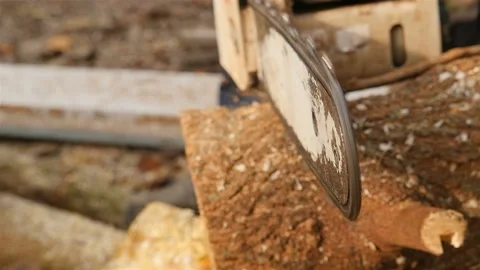 Close-up of cutting chainsaw chainsaw. Slow motion Stock Footage 120170044