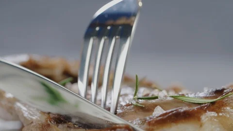 Close up of cutting freshly prepared steak Stock Footage 103991272