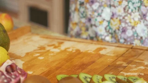 Close Up Cutting kiwifruit Stock Footage 78488666