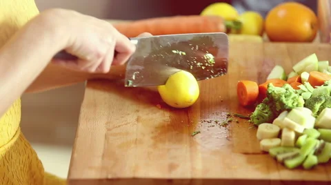 Close-up of cutting lemon Stock Footage 59540833