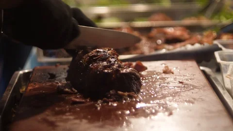 Close Up Of Cutting Meat Vídeo Stock 116651887