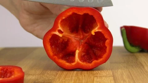 Close-up of cutting pepper piece Video stock 83629515