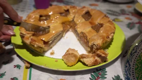 Close up cutting an pineapple pie with a knife on a birthday 動画素材 148768767