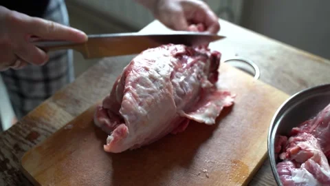 Close up of cutting rabbit carcass at home 4k Stock Footage 131037278