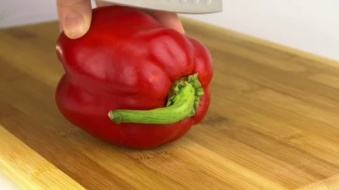 Close-up of cutting red pepper. Stock Footage 83629239