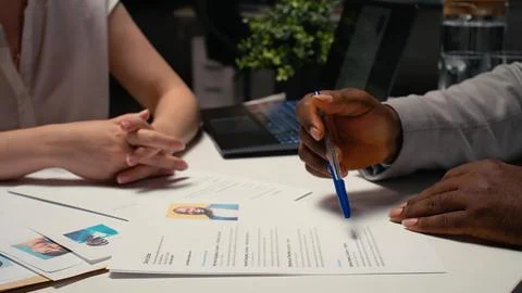 Close up of CV document evaluation in a corporate job interview Stock Photos