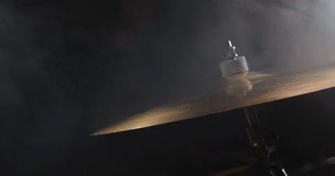 Close-up of  cymbal on a drum kit on black background Vídeo Stock 145921739