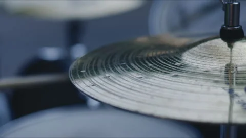 Close up of a cymbal on a drum set capturing metal texture Stock Footage 341250697