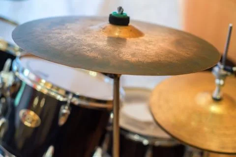 Close up cymbal with drums in background 写真素材