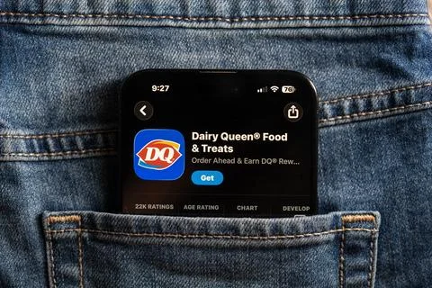 Close up of Dairy Queen app on smartphone screen. Toronto, Canada - July 24, Stock Photos